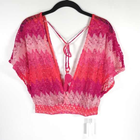 NWT TRINA TURK Cascade Crochet Flutter Sleeve Cover-Up Top Zig Zag Stripes Sz S - Picture 12 of 15